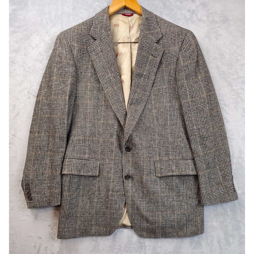 Jos A Bank Camel Hair Sport Coat Mens Blazer Gray Plaid Two Button Tweed Jacket